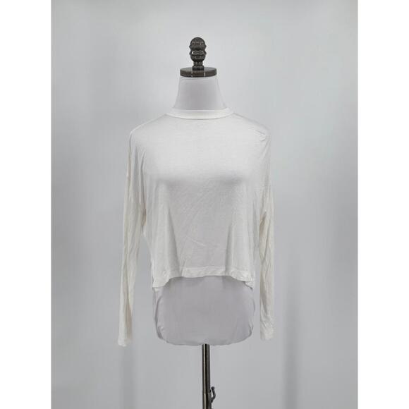 Roucha Womens White Modal Crew Boxy Long Sleeve Top Sz BB - Picture 1 of 5